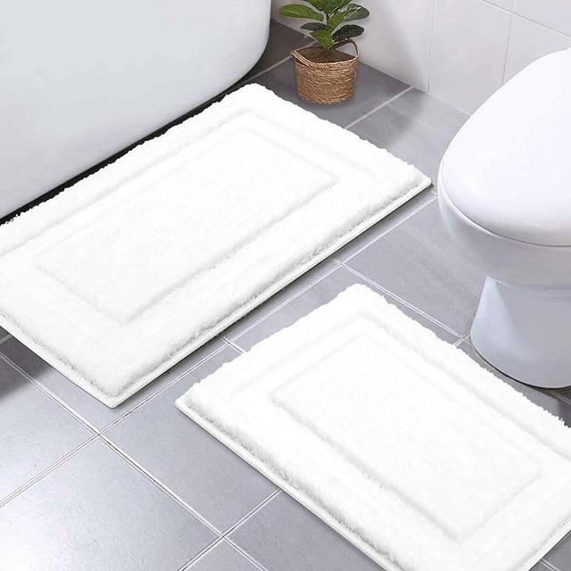 SHACOS Super Soft Bathroom Rugs Set of 2 Pieces 20x32 + 16x24 inch Non Slip Bath Rugs Microfiber Washable Absorbent Bath Mats Plush Bathroom Carpet, White