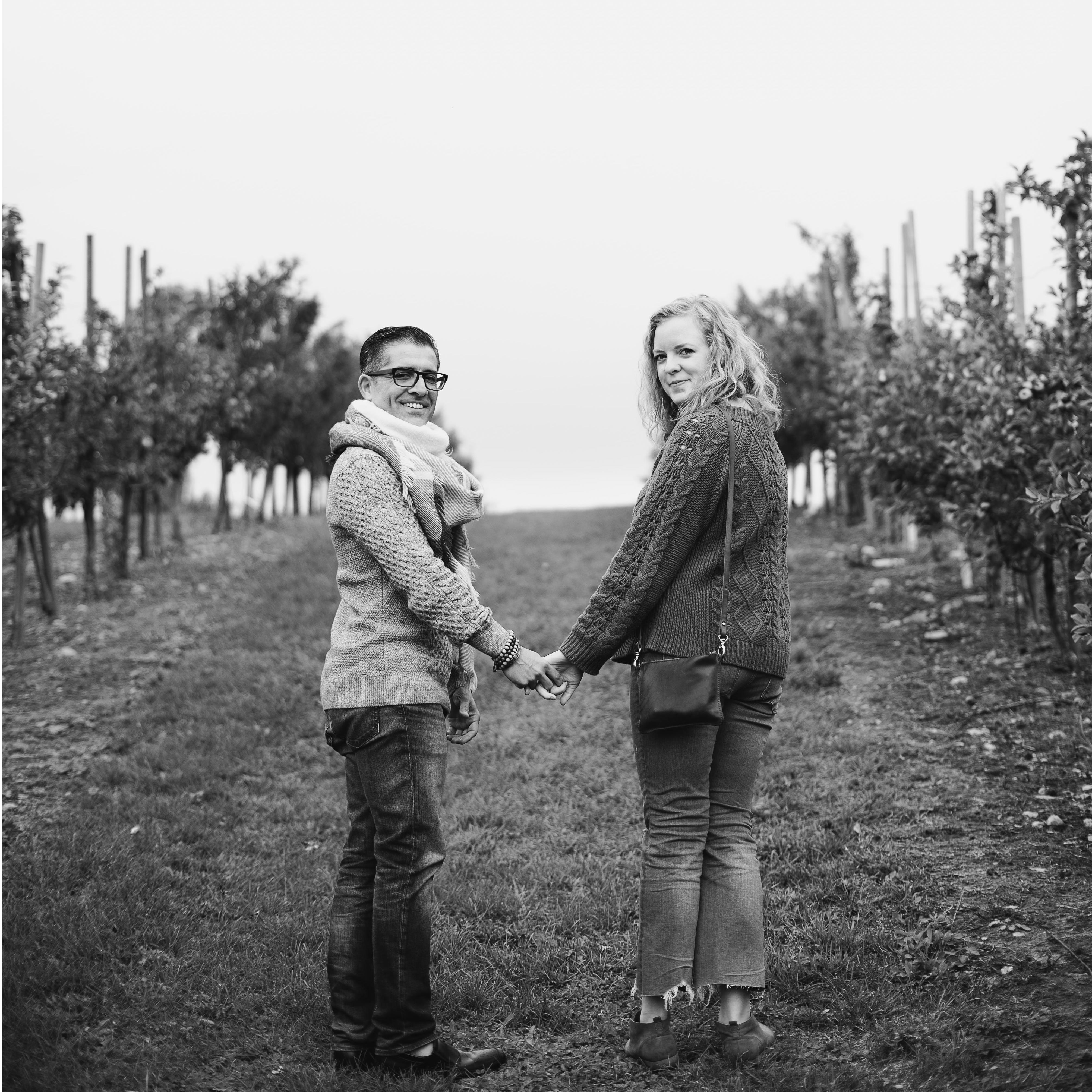 During our engagement photo shoot we wandered through the dreamy apple orchard at the Waupoos Cidery