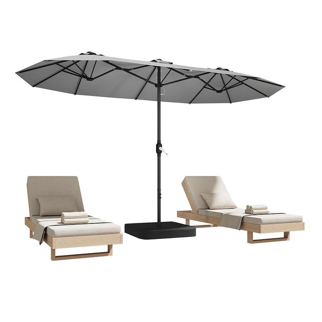 DomeShade 15ft Patio Umbrella with Base,Large Outdoor Double-Sided Rectangle Umbrella with Crank Handle, Market Umbrella for Poolside Garden Deck Backyard Beach Pools, Gray
