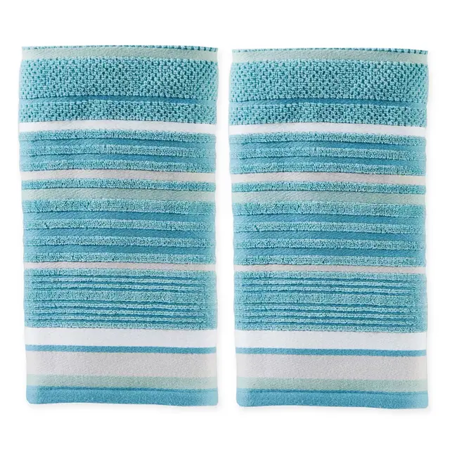 Seabrook Stripe Hand Towels in Teal (Set of 2)