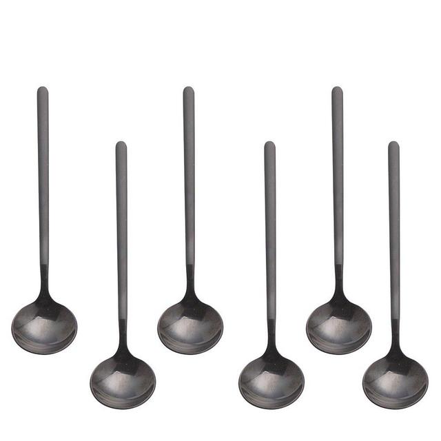 Espresso spoons 18/10 Stainless Steel,6-piece Vogue Mini Teaspoons set for Coffee Sugar Dessert Cake Ice Cream Soup Antipasto cappuccino,5 Inch frosted handle,by Pukka Home (Black)