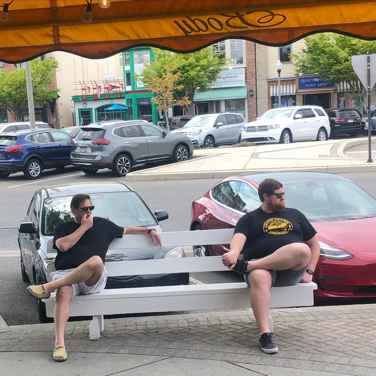 Matt and Brian, Britt's dad, bonding during a family vacation while the ladies did some shopping.