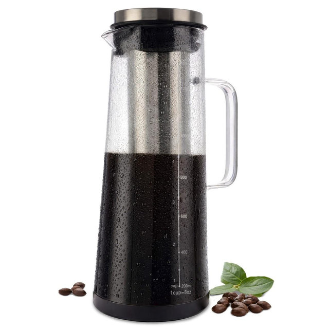 Cold Brew Coffee Maker Pitcher - 1.4L/48oz Glass Carafe with Lid and Spout and Removable Stainless Steel Filter by Classic Cuisine