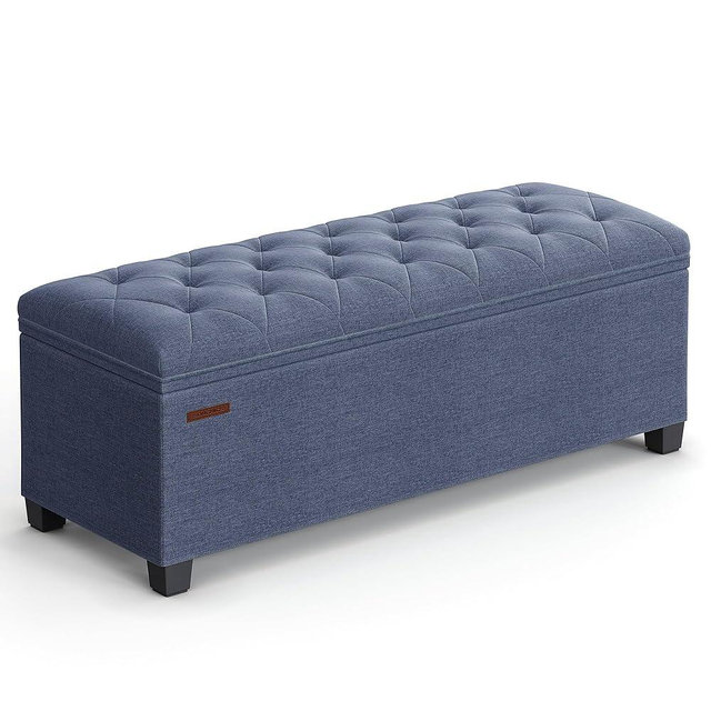 SONGMICS Storage Ottoman Bench, Foot Rest with Legs, 15.7 x 43.3 x 15.7 Inches, End of Bed Bench, Storage Chest, Load up to 660 lb, for Living Room, Bedroom, Entryway, Light Denim Blue ULSF088Q01