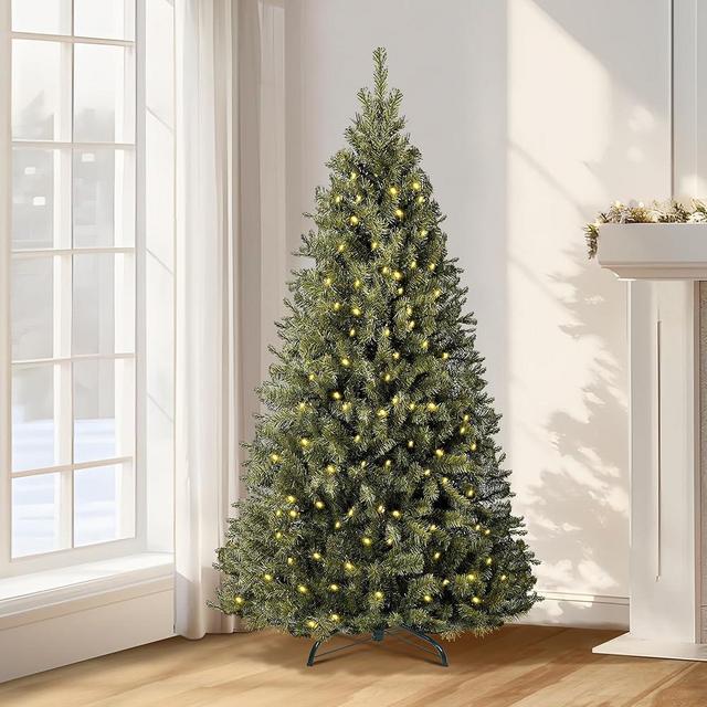 Annecy 6ft Pre-Lit Christmas Tree, Green Artificial Full Spruce Christmas Tree for Home, Office, Party Decoration w/ 970 Branch Tips, 250 Warm White & Multi-Color Lights, Metal Hinges&Base,Green 6 ft