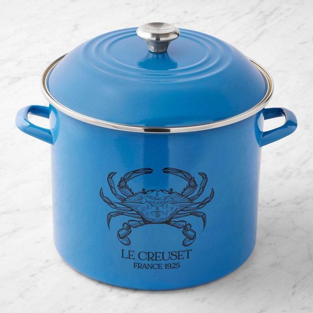 Le Creuset Enameled-Steel Seafood Stockpot, 16-Qt., Blue Crab