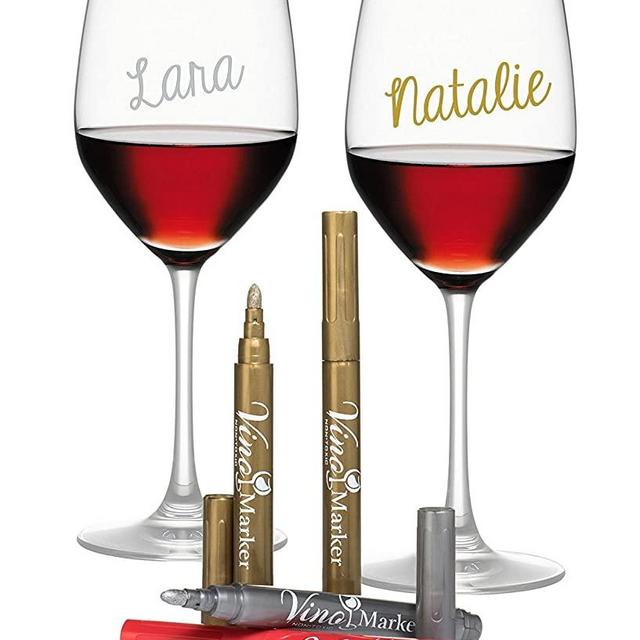 Vino Marker Metallic Wine Glass Washable Pens (4 pack) - Perfect Housewarming Present or Hostess Gift for Wine Tastings, Dinner Parties, or Any Event