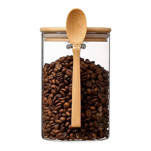 CNWSGEM Sugar Bowls Sugar Container 25.36 FL OZ Glass Coffee Canister Airtight Food Storage Jar with Lid and Spoon Candy Jar Coffee Bar Accessories Storage Beans Powder (Cylindrical)