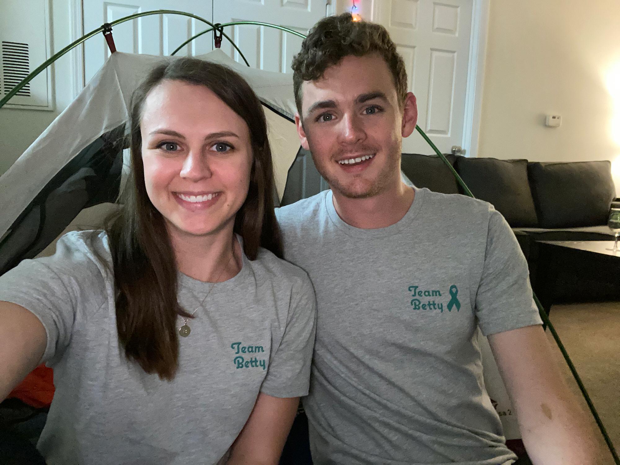 Showing our spirit for Team Betty while we had fun camping in the living room and eating foil dinners for a creative date night in Virginia