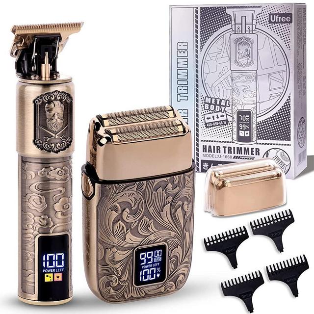 Ufree Gifts for him T Liner Trimmer & Electric Razor for Men Zero Gapped Beard Trimmer, Barber Liners Clipper Bald Shavers with 4 Guards & 2 Foil Head