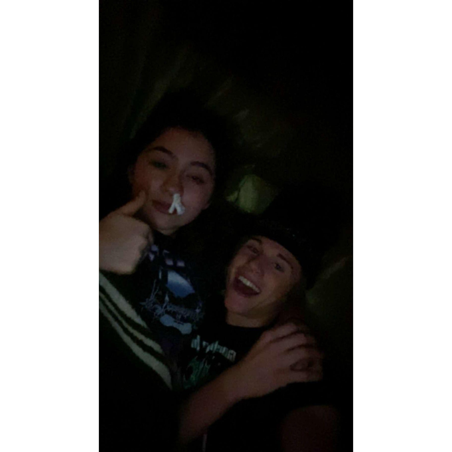 Early stage of our relationship. Lainee was sick, hence the tissue stuffed in her nose haha!
