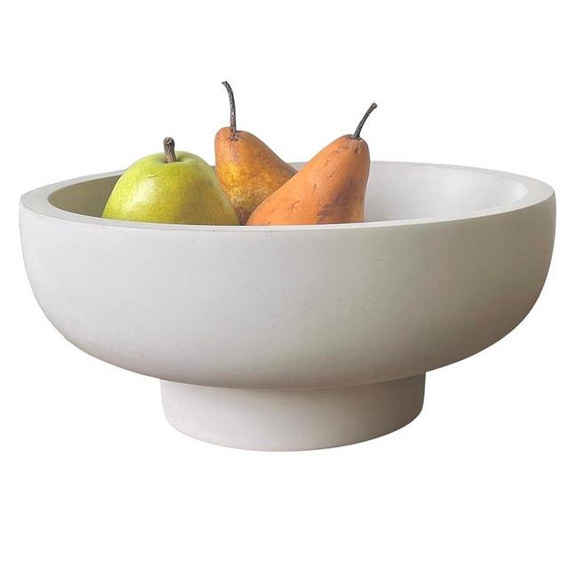 OAKOA Concrete Fruit Bowl for Kitchen Counter - Large Decorative Bowl for Home Decor - Modern Pedestal Bowl - Key Bowl for Entry Table - Footed Bowl - Entryway Bowl for Keys