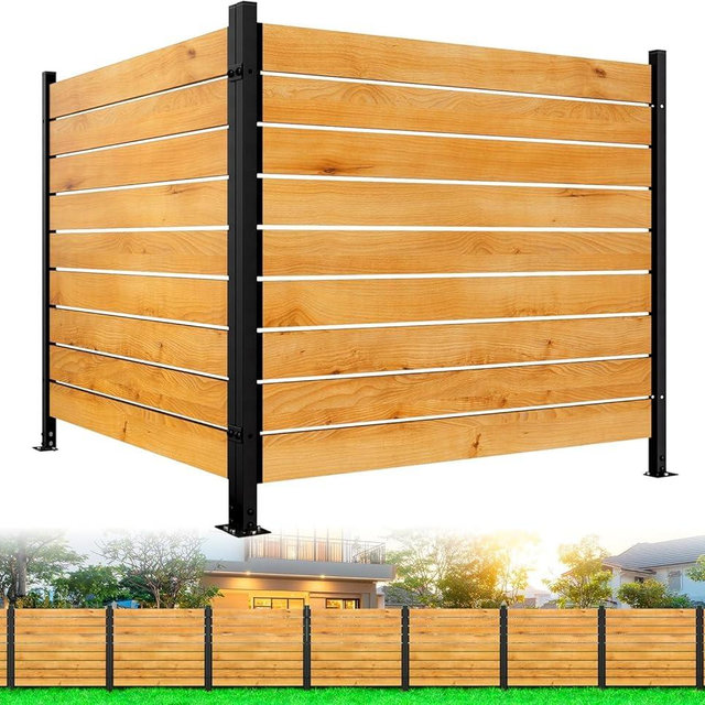3 Panels No Dig Wooden Privacy Fence Screen, 42" H X 40" W Outdoor Air Conditioner Fences, Hide Trash Bins Or Ac Units, Decorative Garden, Patio, Backyard Fence -Temporary Fencing