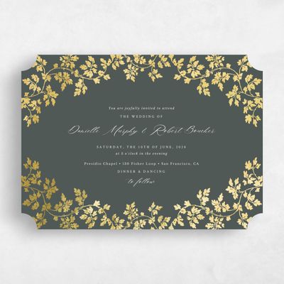 Green Ticket Wedding Invitation - Edera Landscape Foil