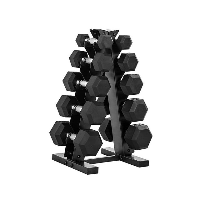 Cap Barbell 150 LB Coated Hex Dumbbell Weight Set with Vertical Rack, Black, New Edition