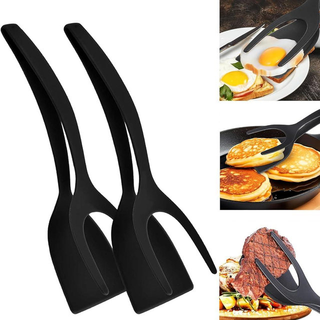 Egg Flipper Spatula Tongs - 2 in 1 Grip and Flip Spatula, Egg Flipper Spatula for Kitchen Use, Multi-purpose Non-Stick Kitchen Gadgets for Pancake, Quesadillas, Omelettes, Cooking, Sandwiches, Steak