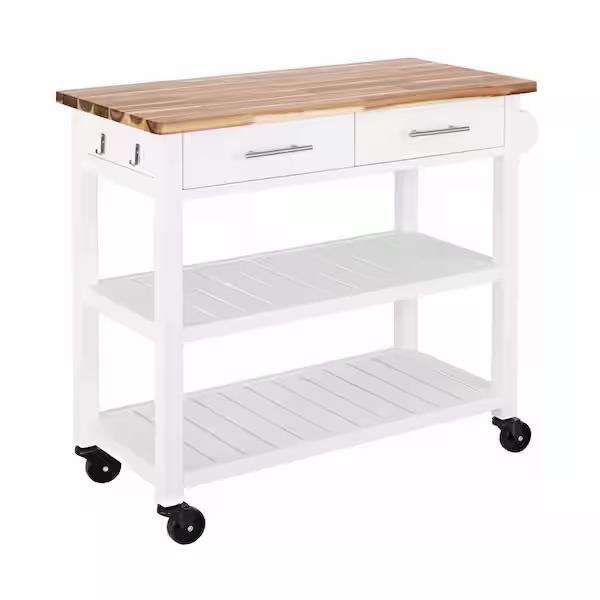 Seville Classics Acacia Wood Top Rolling Kitchen Cart Island Table with Drawers, 38.4 in. W x 18.5 in. D x 35.75 in. H FRN04748B