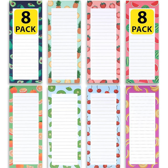 8 Magnetic Notepads – Notepads for Grocery List, Shopping List, To-Do List, Reminders -Strong Magnetic Back- Memo Notepad with Realistic Fruit Designs | 25 Sheets per Pad 7.5 x 3.5 inch (8 Pack)