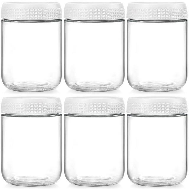 NETANY 6-pack 16oz Glass jars with Airtight Lids, Overnight Oats Containers with Lids, Wide mouth Mason Salad jars, Glass Food Storage Containers for Snacks Yogurt Spice Sugar-White