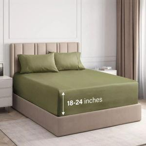 Extra Deep Pocket 4 Piece Sheet Set - Soft Bed Sheets, Fits 18"-24" Mattresses Sage Green - CGK Linens