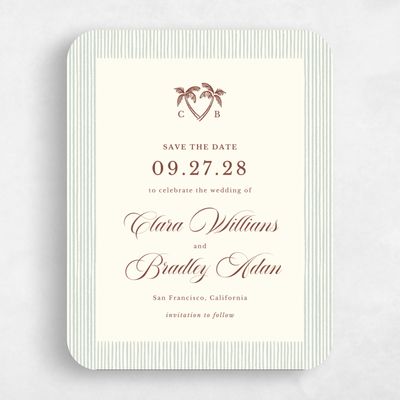 Beige Rounded Wedding Save the Date - Seychelles Portrait