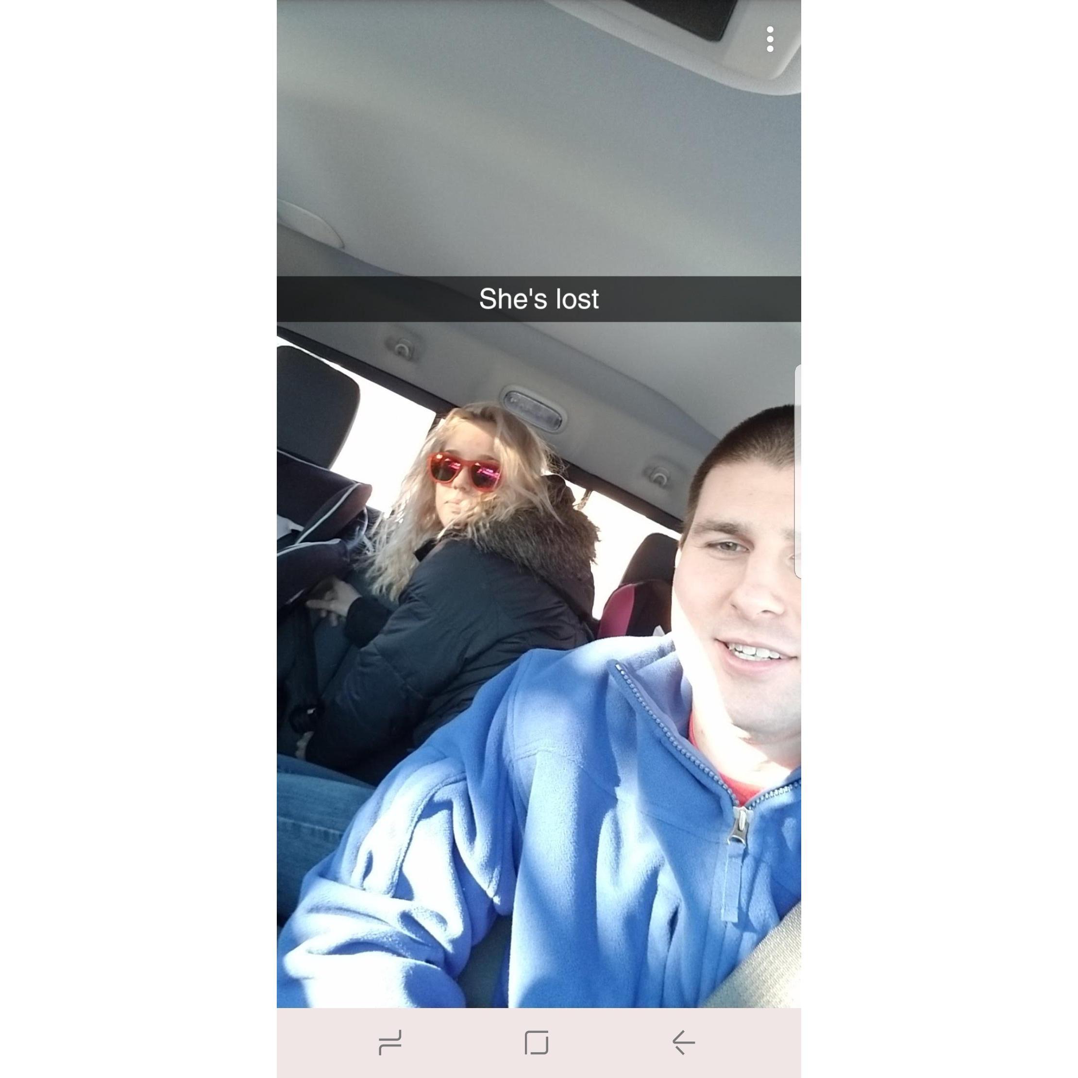 Our very first photo together...Michael quickly taking a picture to make fun of Madison.