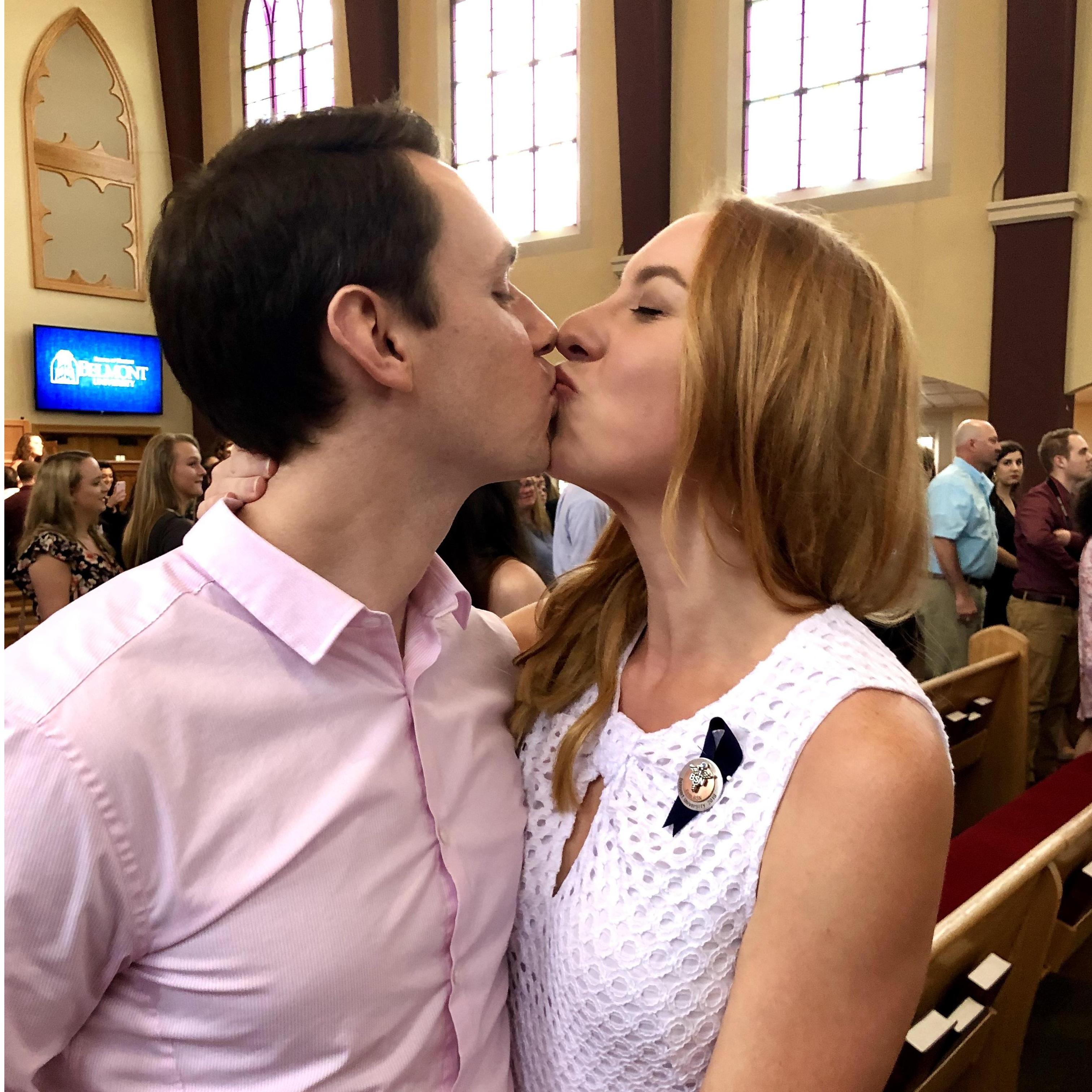 Evan came to Erin's pinning ceremony and got introduced to his first real crab cake that night