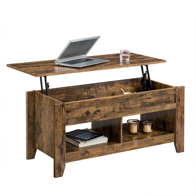 YAHEETECH Lift Top Coffee Table with Hidden Compartment and Storage Shelf - Adjustable Cocktail Table for Living Room Reception Room Office Rustic Brown