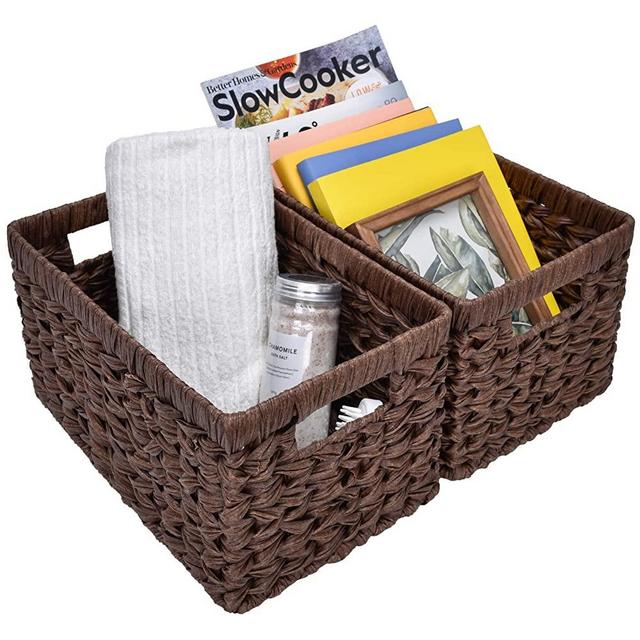 GRANNY SAYS Hand-Woven Storage Baskets, Imitation Wicker Baskets with Handles, Rectangle Decorative Baskets, Brown, 13" x 8.2" x 7.1", Set of 2