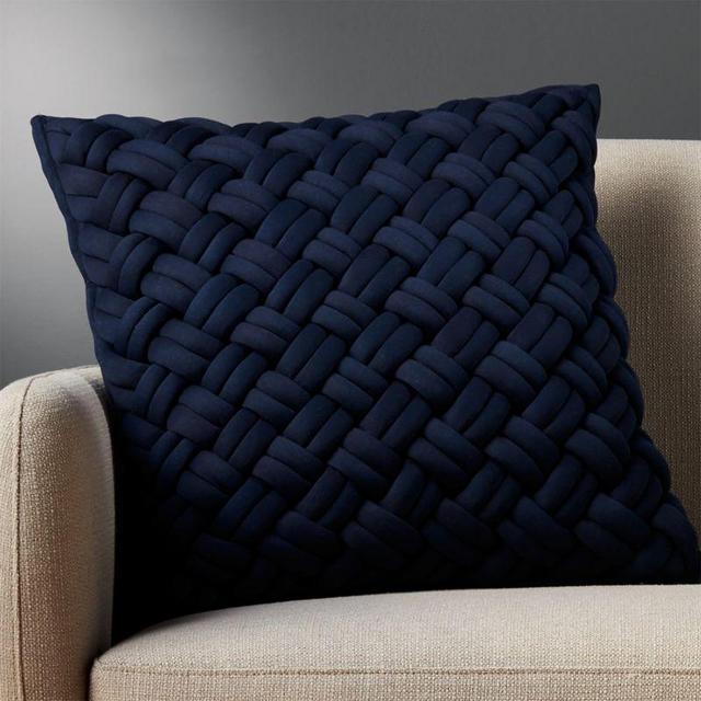 20" jersey interknit navy pillow with down-alternative insert