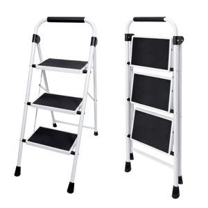 CONCETTA 36 Inch Iron Stepstool, 3 Folding Stepstool with Non-Slip Pedals and Comfortable Handrails, Sturdy Steel Ladder Portable Heavy Duty Stepstool for Kitchen, Garage and Outdoor Use, Black
