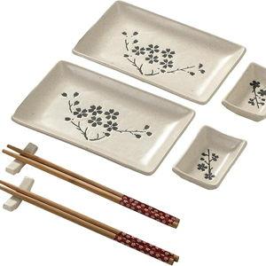 8 pcs Japanese Sushi Plate Sets Serving Platters and Trays for Entertaining Sushi Dishes Set Plates Sushi Plates Traditional Cuisine Dinnerware Sets with Chopsticks Floret