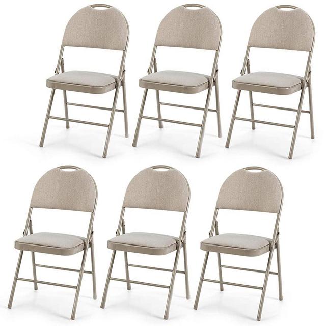 Giantex 6 PCS Folding Chairs Set Portable Backrest Chair W/Handle Hole,Upholstered Seat, Chic Fabric Cover & Non-Slip Feet Pads, Commercial Chair Set for Home, Office Fold-able Steel Chair (Beige)