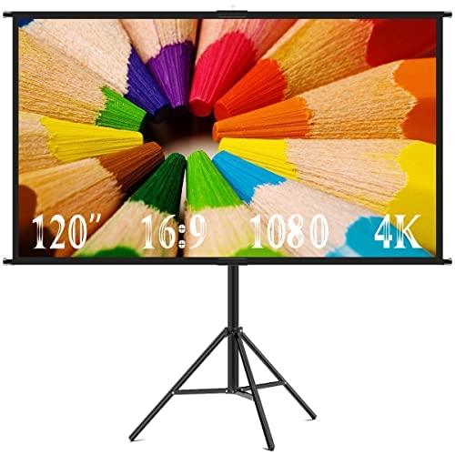 Projector Screen with Stand,Towond 120 inch Indoor Outdoor Projection Screen, Portable 16:9 4K HD Movie Screen with Carry Bag Wrinkle-Free Design for Home Theater Backyard Cinema