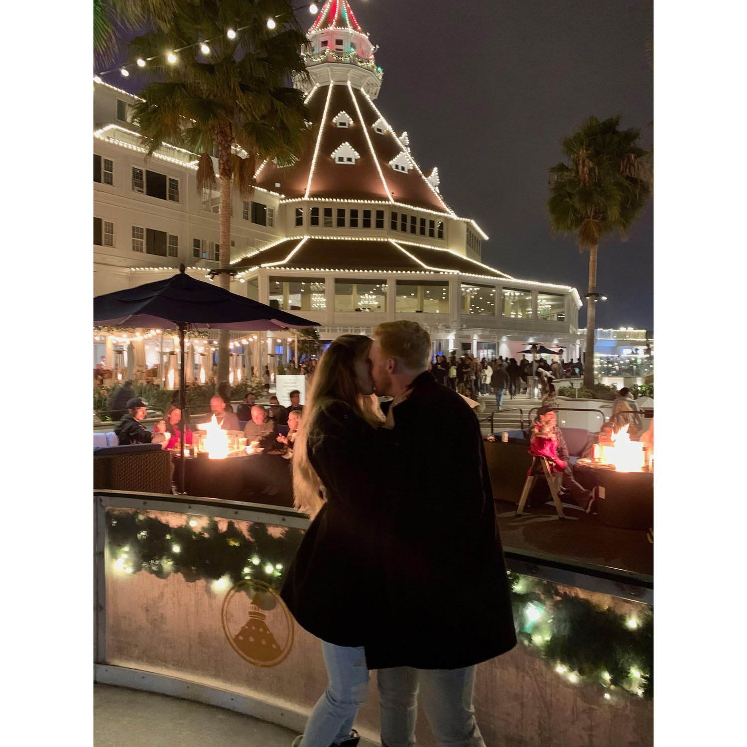 Hotel del Coronado beach outdoor ice rink on Austin's 30th birthday