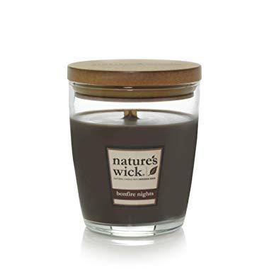 Nature's Wick Bonfire Nights Scented Candle|10 oz. Jarred Candle|Natural Wood Wick Candle with up to 65 Hour Burn Time