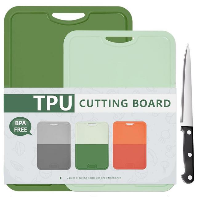 Onadak 2 Pack TPU Cutting Boards with Knife and Juice Groove，Thick Silicone Cutting Boards for Kitchen，Flexible Chopping Boards for Kitchen，Knife Mark Resistant, BPA-Free, Dishwasher Safe