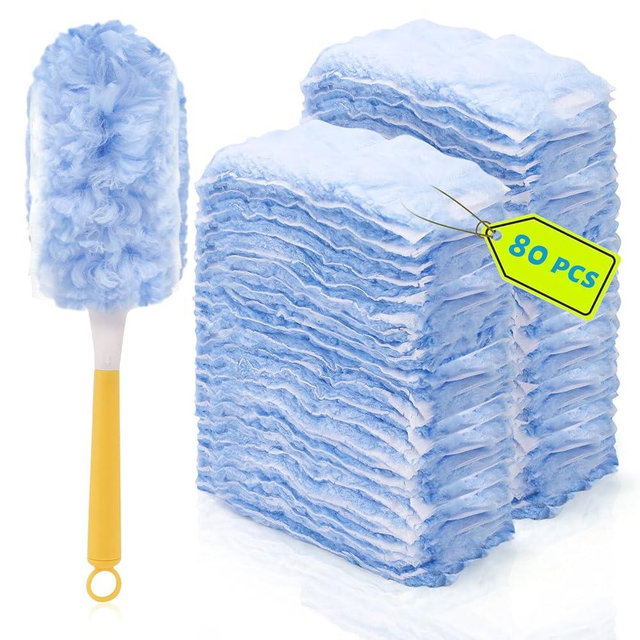 80PCS Dusters Refills, 360°Duster Refill with Handle, Disposable Dusters for Cleaning, Household Cleaning Tools, Cleaning House Must Haves (80Pcs，360°)