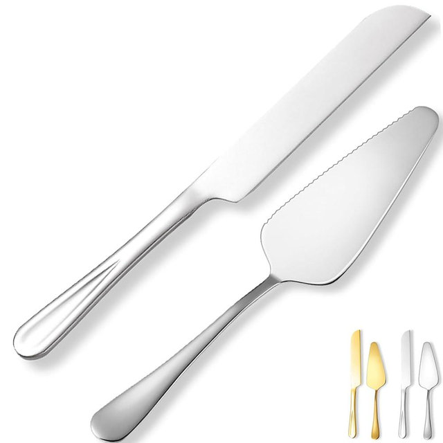 tiokin Wedding Cake Knife and Server Set,Stainless Steel Cake Cutting Set,2Pcs Silver Include Cake Cutter And Cake Server for Wedding, Birthday, Parties and anniversary, Dishwasher Safe