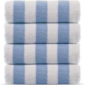 Chakir Turkish Linens Premium Quality 100% Cotton Turkish Cabana Thick Stripe Pool Beach Towels 4-Pack (Light Blue, 30x60 Inch)