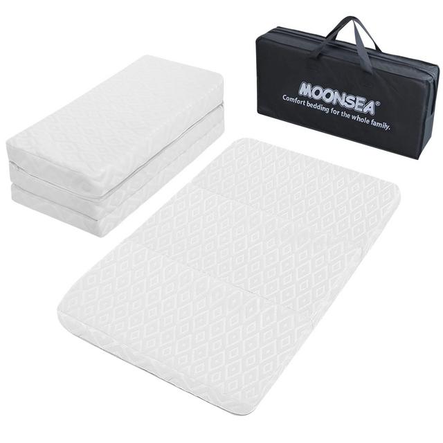 Pack n Play Trifold Mattress Topper, Pack and Play Mattress Foldable with Ultra Soft Jacquard Water-Resistant Playard Playpen Mattress Pad Cover, Mini Crib Mattress 38x26x2 Inch
