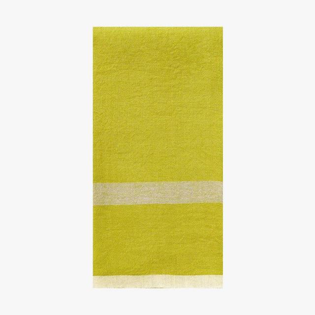 Caravan Laundered Linen Stripe Tea Towel, Set of 2 - Yellow/Grey Stripe