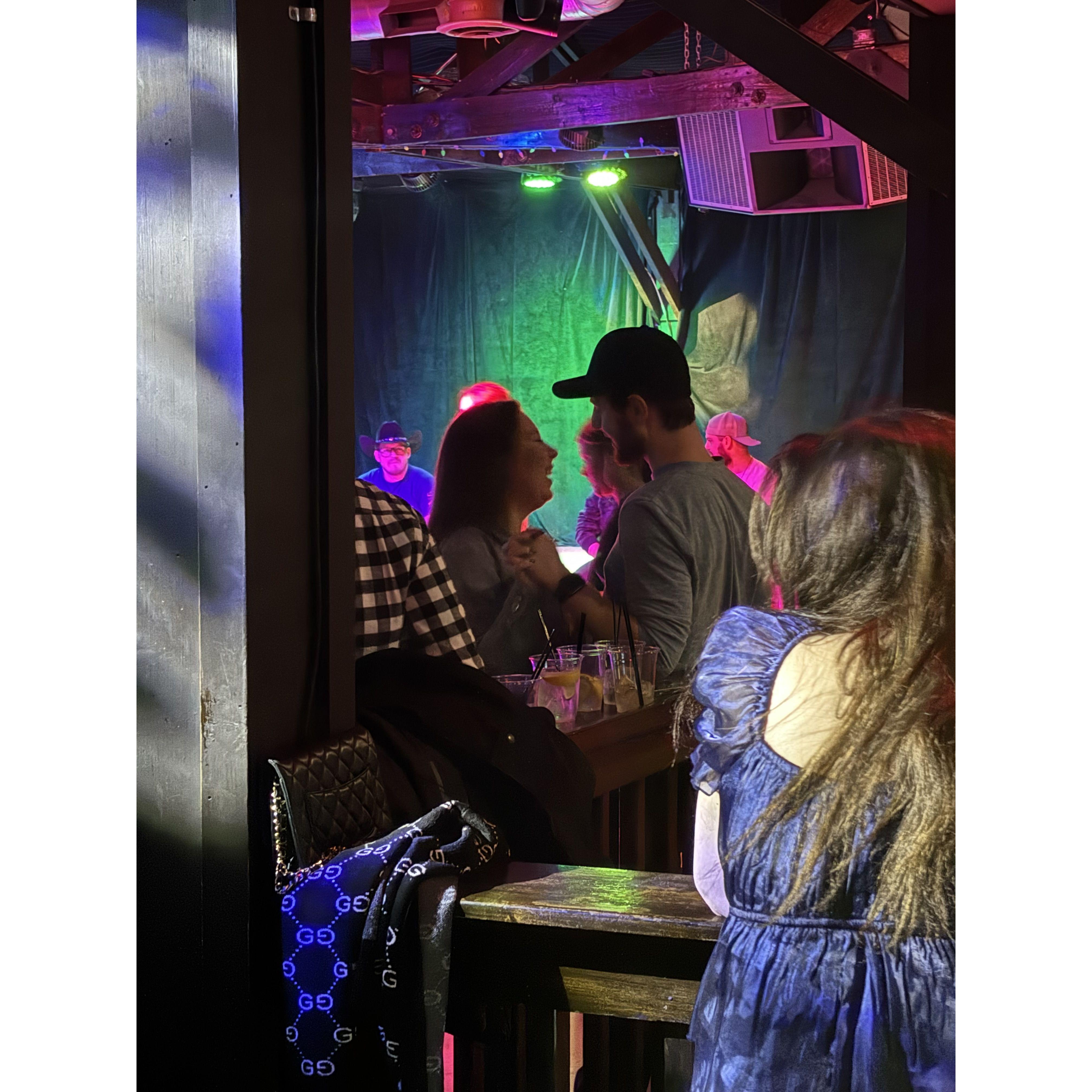 Hannah asked Jon out this night, and he surprised her by showing up to the bar she was at with her friends :)