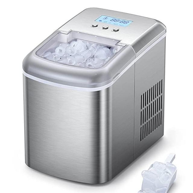 Ice Maker Countertop Machine, 9 Bullet Ice Cubes Ready in 6 Mins, 22lbs Ice Cubes in 24H, LCD Display, Self-Cleaning Function, 2.1L Electric Stainless Steel Ice Maker with Ice Scoop, Basket