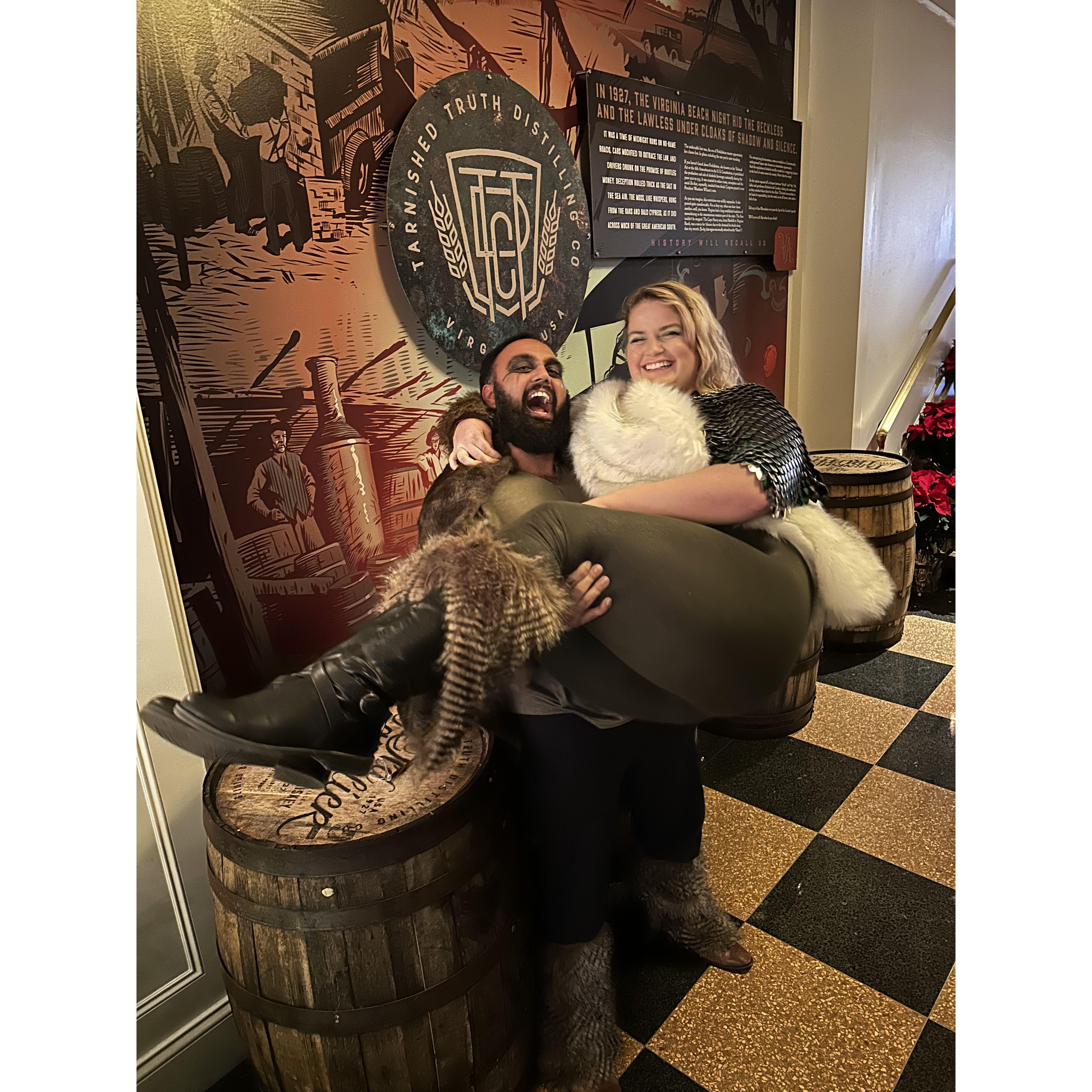 In Norge... The end of the Viking Party, where Rahum proved he could carry Kelsey around with ease.