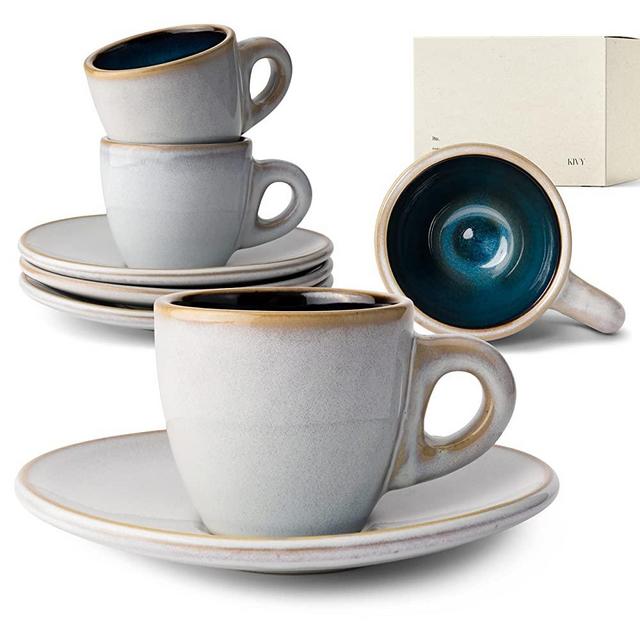 KIVY Cappuccino cups set of 4 [6oz] - Thick-walled Cups, Blue