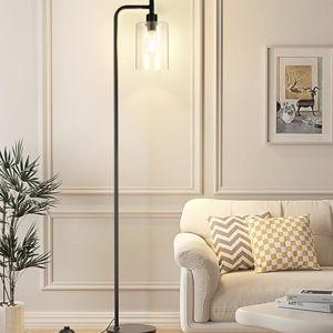Industrial Floor Lamp with Glass Shade - Black, LED Bulbs, Foot Pedal Switch, Easy Assembly