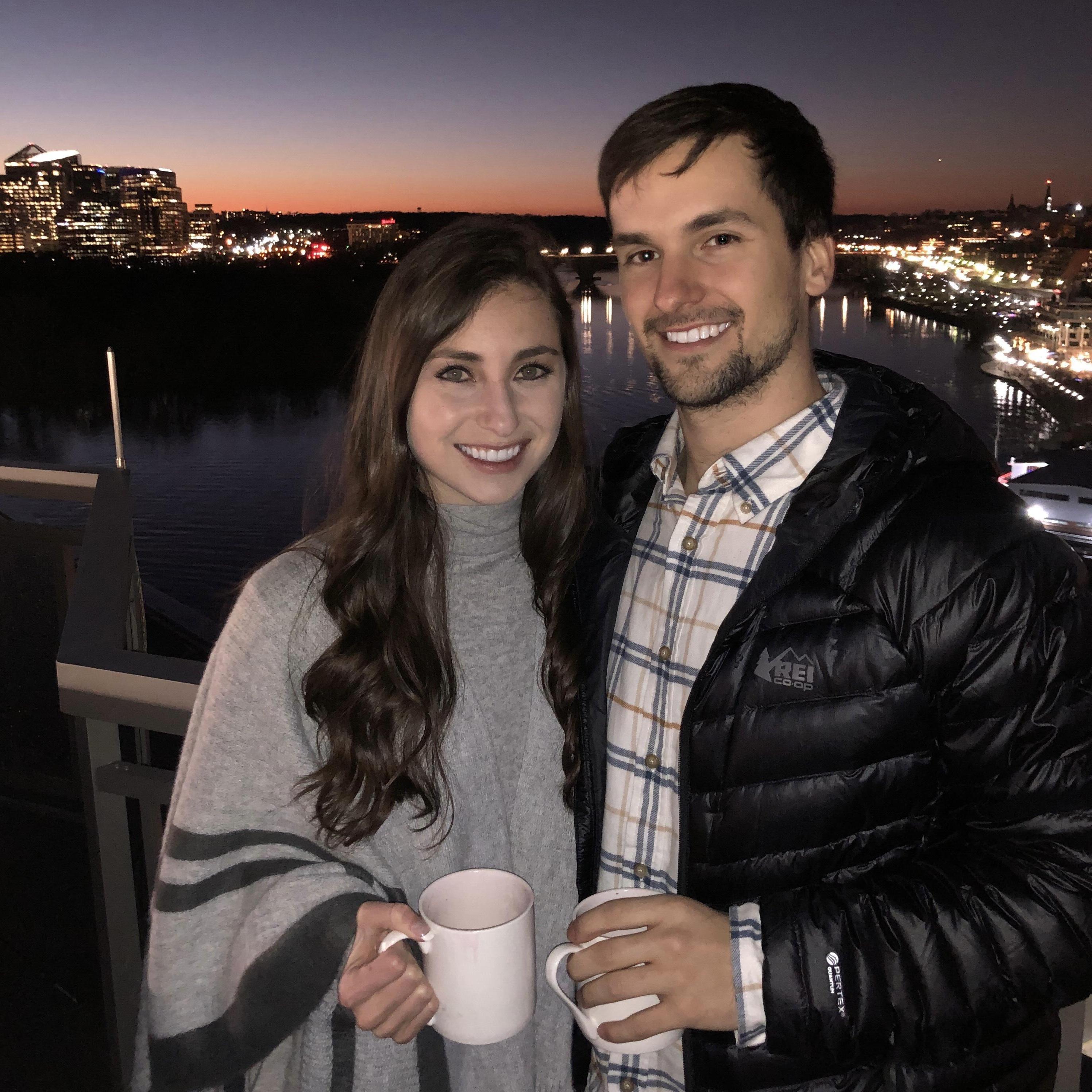 Celebrating Maggie’s birthday in DC. Funny story, Cameron met some friends going up to the rooftop with a box in his hand and everyone thought he was proposing but it was just Maggie’s earrings!