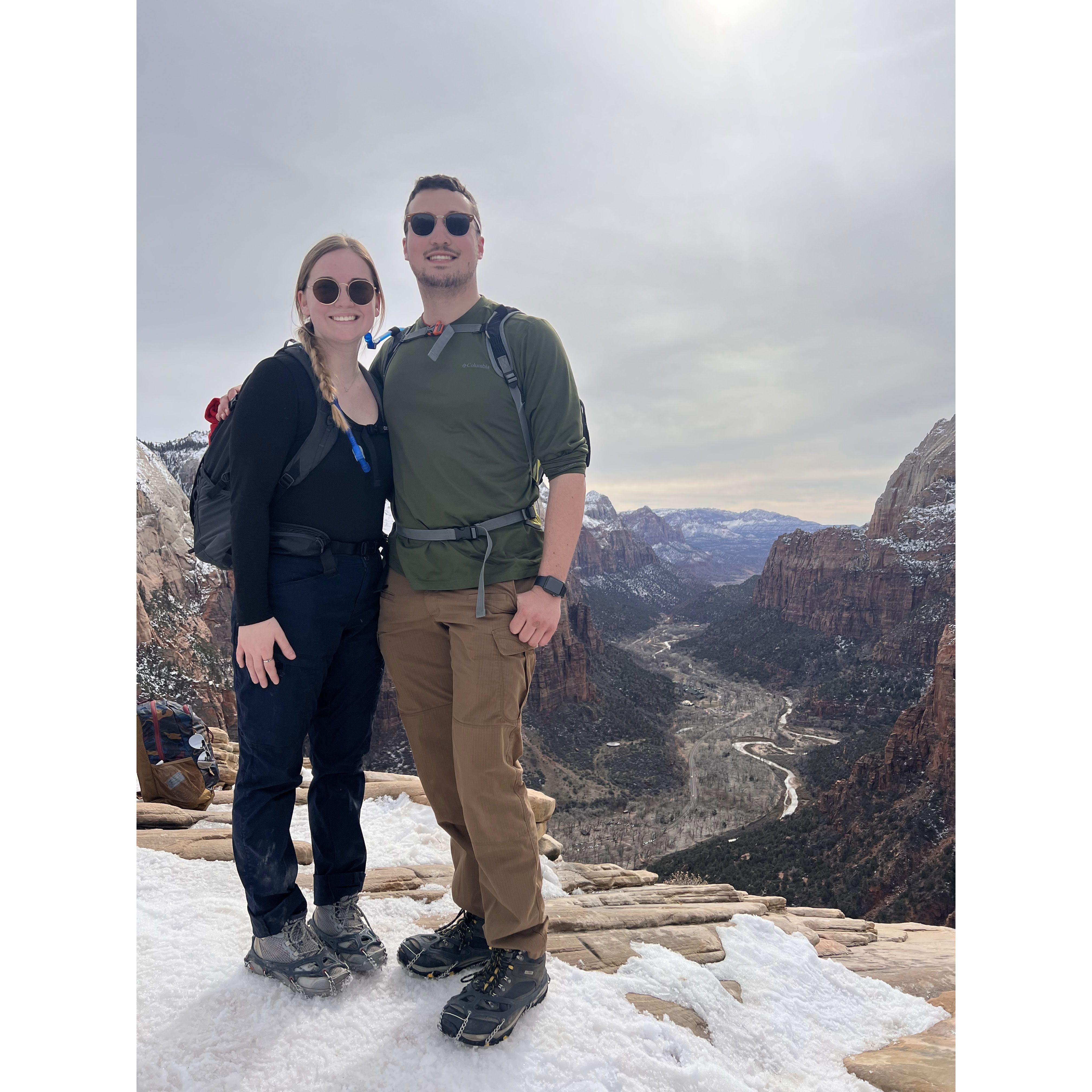 During their 2-week road-trip, the couple checked off a box on their bucket list - hiking Angel's Landing at Zion National Park!!!