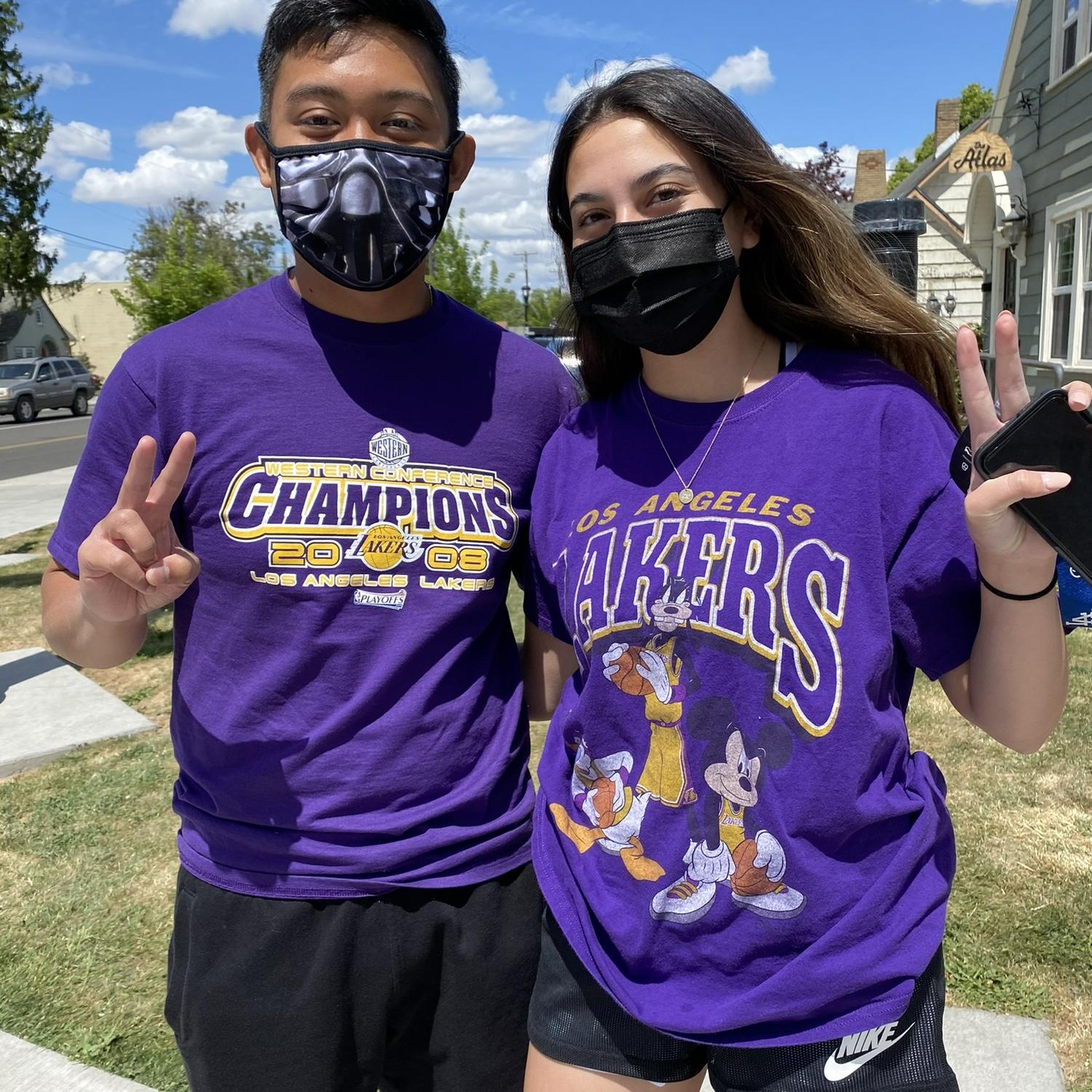 May 2021 - Nolan and Vivien Lee supporting the Lakers from Washington.